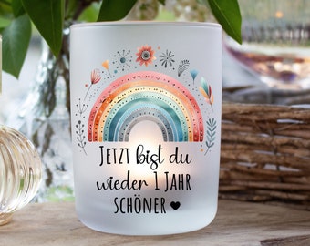 Kerzenlicht Kerzenglas Teelicht Geburtstag Geburtstagsgeschenk mit Regenbogen rainbow candle light 1 Jahr schöner kgl06