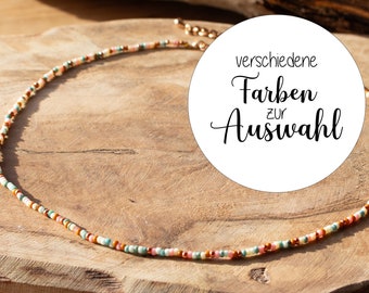 Bunte Perlen Halskette Kette Perlenkette Rocailles boho Style pastelltöne Edelstahl und rosegold Handmade verschiedene Farben pek