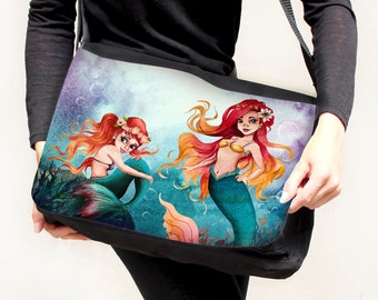 Umhängetasche Schultertasche bag Tasche Schultasche Mädchen Meerjungfrau mermaid mit Wunschnamen tsu93