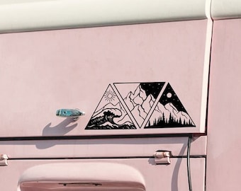 Car tattoo sticker triangles with mountains forest sea waves sticker car bus motorhome M2504