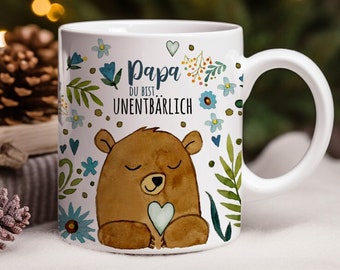 Tasse Kaffeebecher Kaffeetasse Geschenk Papa du bist unentbärlich mit Bär Vatertag bester Papa Dad Weihnachtsgeschenk ts2139