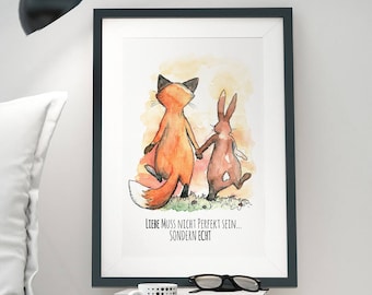 A3 Print Illustration Poster Hase Fuchs Liebe P10