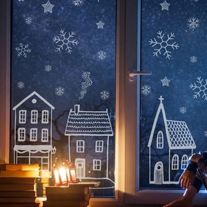 Template Window Picture Chalk Window Picture Chalky Markers Christmas Christmas Tree Town Village House Houses Snowflakes Window Pictures ch26