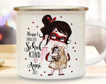 Enamel mug school enrollment cup drinking cup girl ladybug ladybug girl desired name eb613