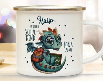 Enamel mug camping cup motif dragon dragon dragon school child & desired name name enamel mug camping back to school gift eb542