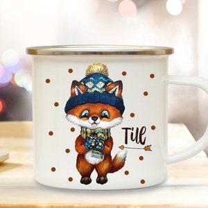 Enamel mug cup fox fox with desired name Santa Claus gift Christmas camping mug winter mug eb567