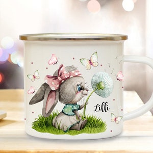 Enamel mug camping cup motif bunny bunny with dandelion & desired name name coffee cup gift children's mug eb494