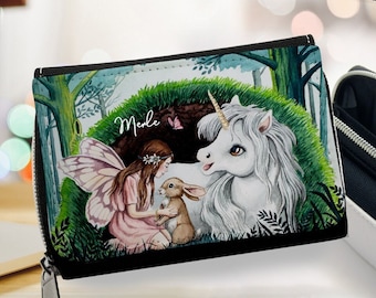 Monedero monedero pequeño monedero cremallera para niñas unicornio hada elfo unicornios personalizable gk255