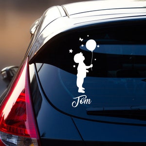 Car sticker rear window boy balloon name children kids M2386