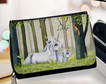 Portafoglio portamonete con scomparto portamonete con cerniera per ragazze unicorno unicorni personalizzabile gk254