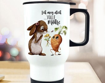 Thermo mug insulated mug bunny bunny with carrot & saying I like you full carrot coffee mug gift tb285