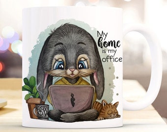 Cup coffee cup mug bunny bunny with laptop & saying My home is my office office cup coffee mug tea cup gift ts1196