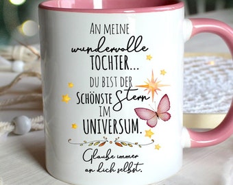 Tasse à café avec inscription "merveilleuse fille, la plus belle étoile de l'univers" avec papillon, tasse à café, ts2054