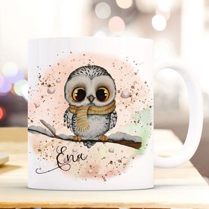 Cup mug owl owls on branch motif with desired name name individual coffee mug coffee cup gift ts1166