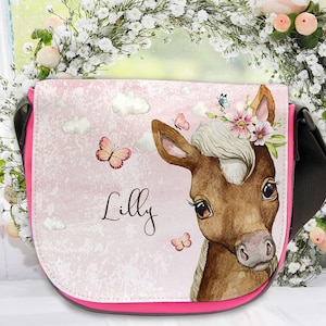 Kindergartentasche Kindertasche Umhängetasche rosa Mädchentasche Geschenk Pferd Pferdchen Schmetterlinge Wunschname kgt54
