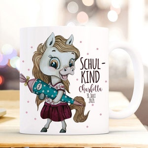 Cup Enamel Mug Back to School Horse Horse School Cone Saying Schoolchild Desired Name + Date Bundle14