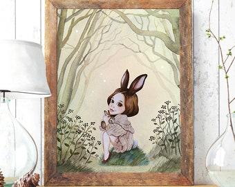 A3 or A4 Print Print Poster Animal Girl Bunny Rabbit Girl Huki Nursery Decoration p196