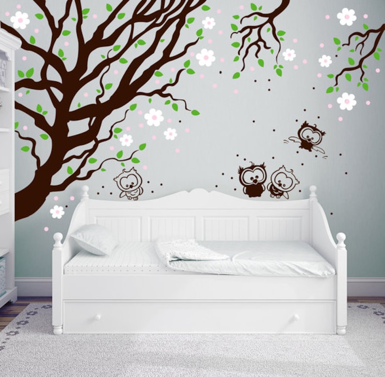 Tatouage mural autocollant mural hibou arbre hiboux 1001 image 1