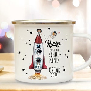 Almohada de taza esmaltada que comienza la escuela de regreso a la escuela cohete espacio cosmonauta universo planeta nombre deseado eb722 y ks363
