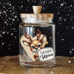 Cookie Jar Cookie Tin Storage Jar Elk Reindeer Cookie Hiding Place and Wooden Lid Gift ksglb24