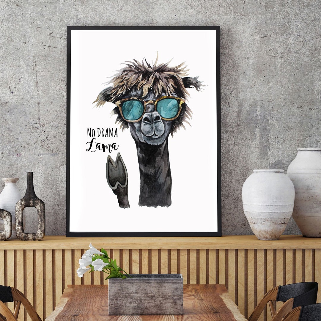 A3 oder A4 Print Illustration Poster Lama Spruch No Drama Lama Motto