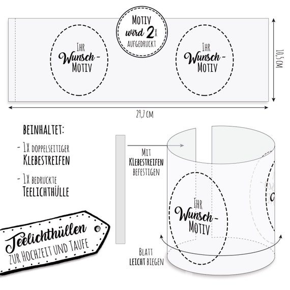 Teelichthüllen zur Taufe 2er 4er Set für Windlichter Teelicht Lichthülle Hülle Baum mit Marienkäfer + Wunschname Datum te125