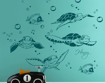 Wall sticker turtles water bubbles M1755