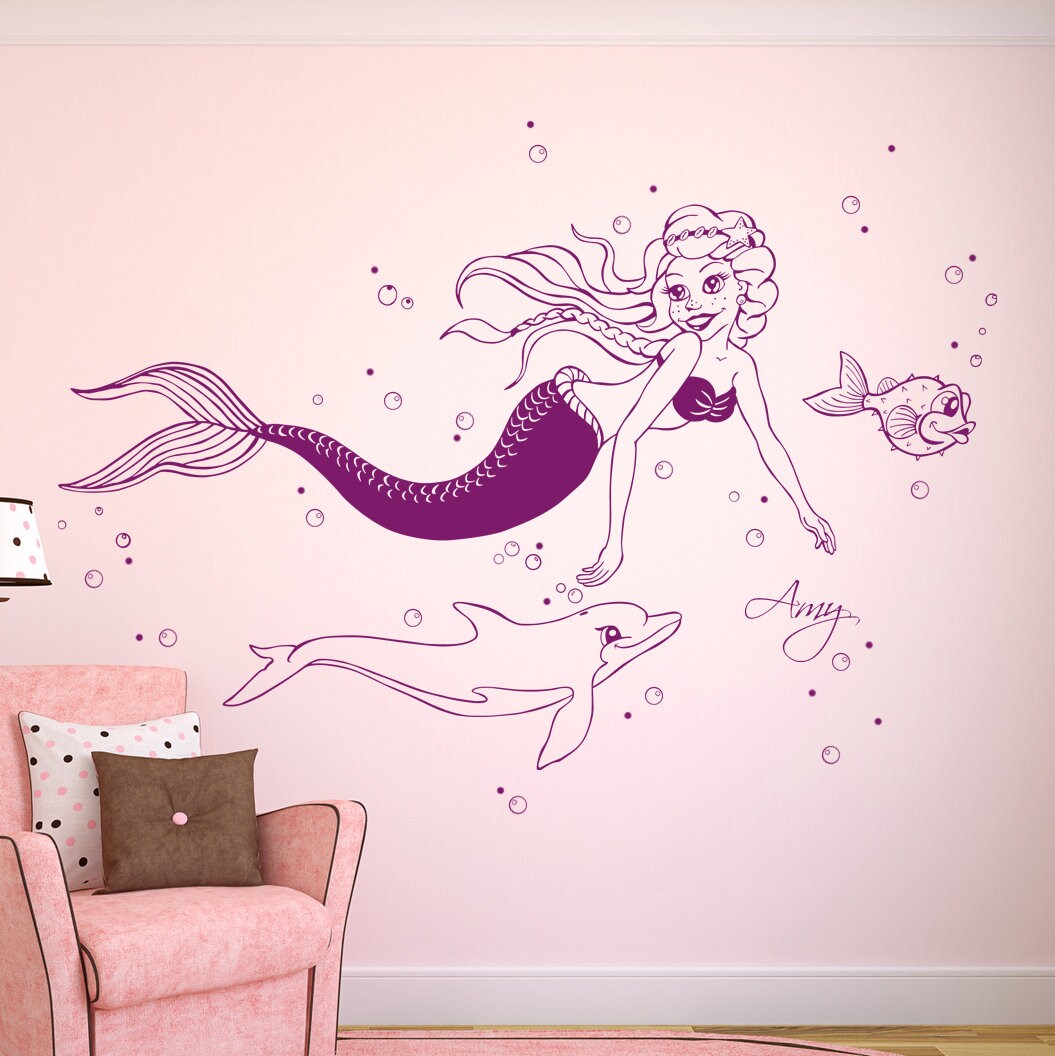 Wall Sticker Mermaid Dolphin with Name M1610
