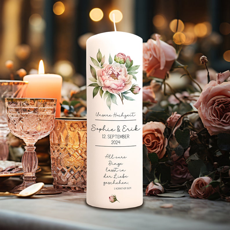 Wedding candle candle for wedding ceremony wedding candle wedding with peony pink flower flower customizable modern boho vintage wk247 image 2