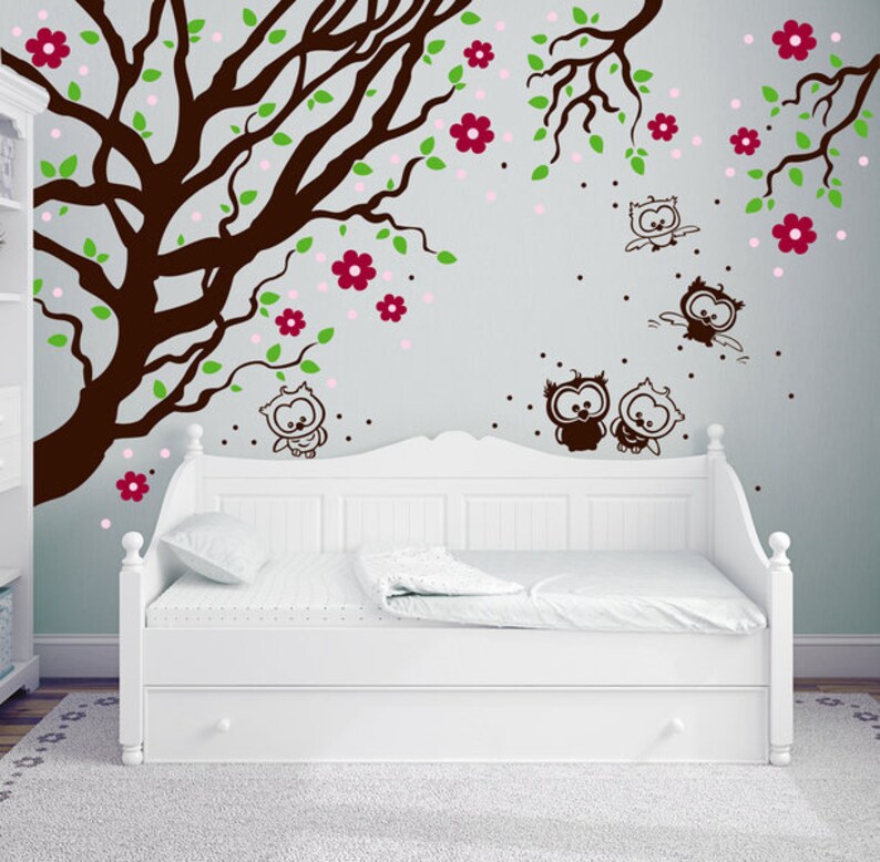 Tatouage mural autocollant mural hibou arbre hiboux 1001 image 2