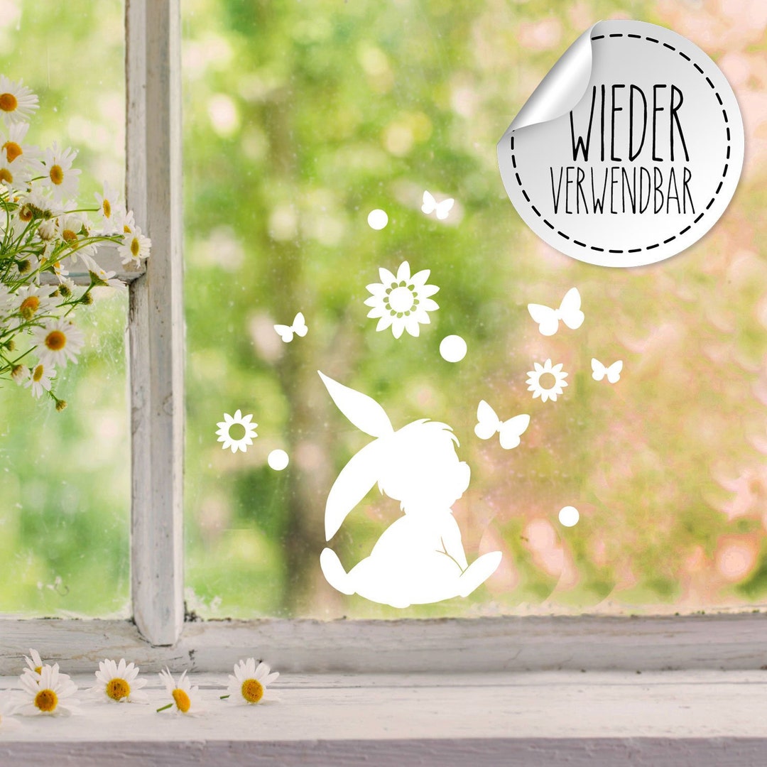 Spring Classroom Window Rabbit Window Picture Rabbit Bunny Sitting Butterflies Flowers Reusable Spring ...