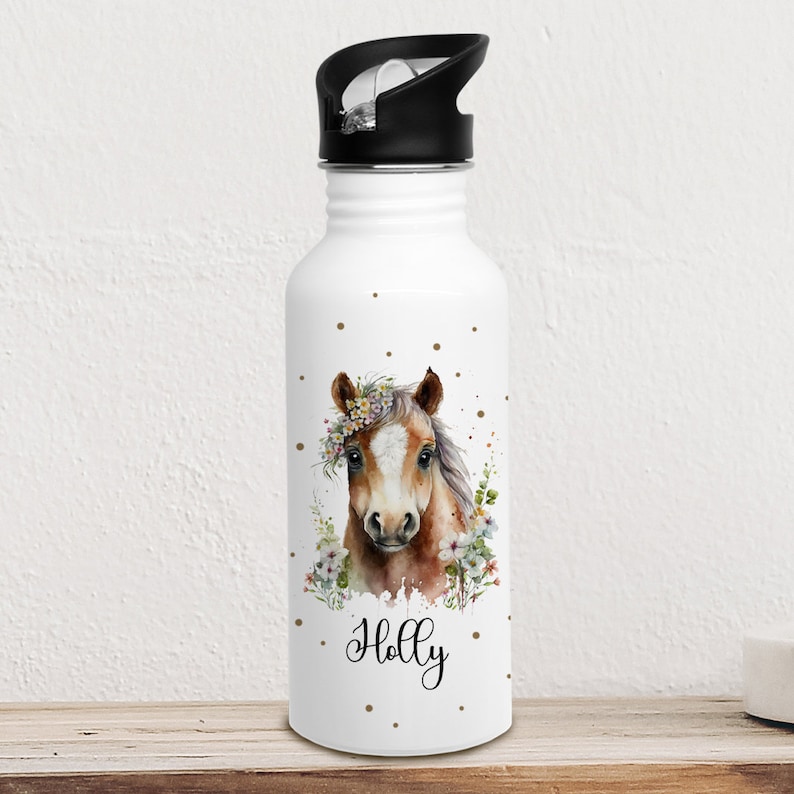 Drinking bottle, insulated bottle, drinking cup, children's horse, horse, wildflower horse horses, girl's name, personalized trk41 image 2