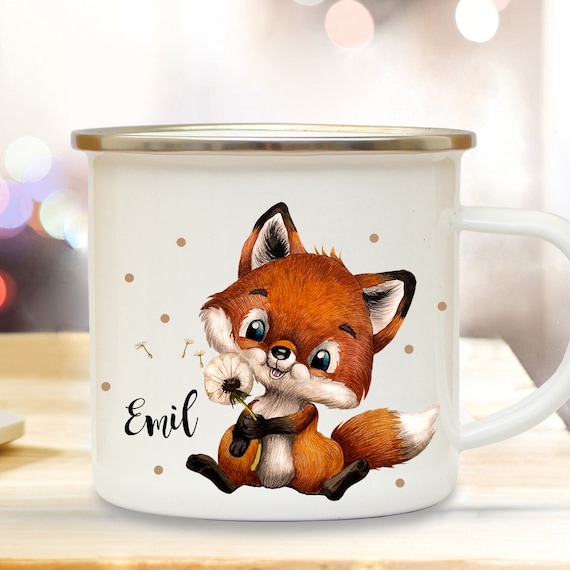 Emaille Becher Camping Tasse Motiv Fuchs Fchschen fox mit Pusteblume &  Wunschname Name Kaffeetasse Geschenk eb493 - Etsy.de
