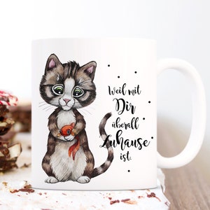 Koffiemok kopje koffie kat vis want bij jou is er overal thuis en zeg motivatie koffiekopje theekopje cadeau ts1113