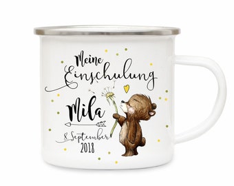 Taza esmaltada inscripción escolar oso nombre deseado eb179