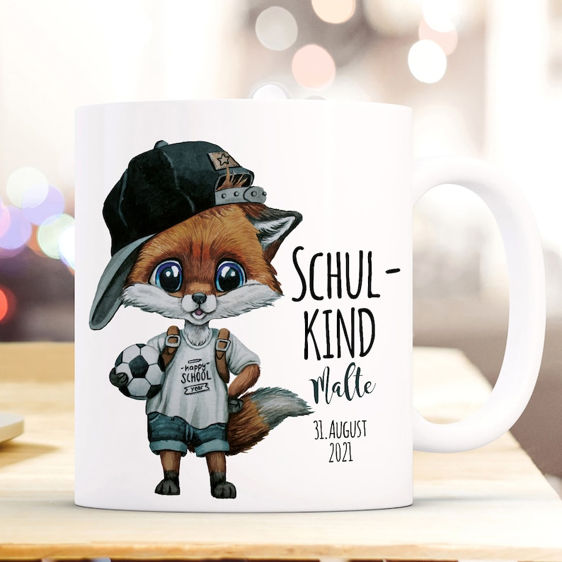 Cup enamel mug cushion back to school fox baseball cap football boy girl saying school child desired name date bundle12 1 Tasse ts2016