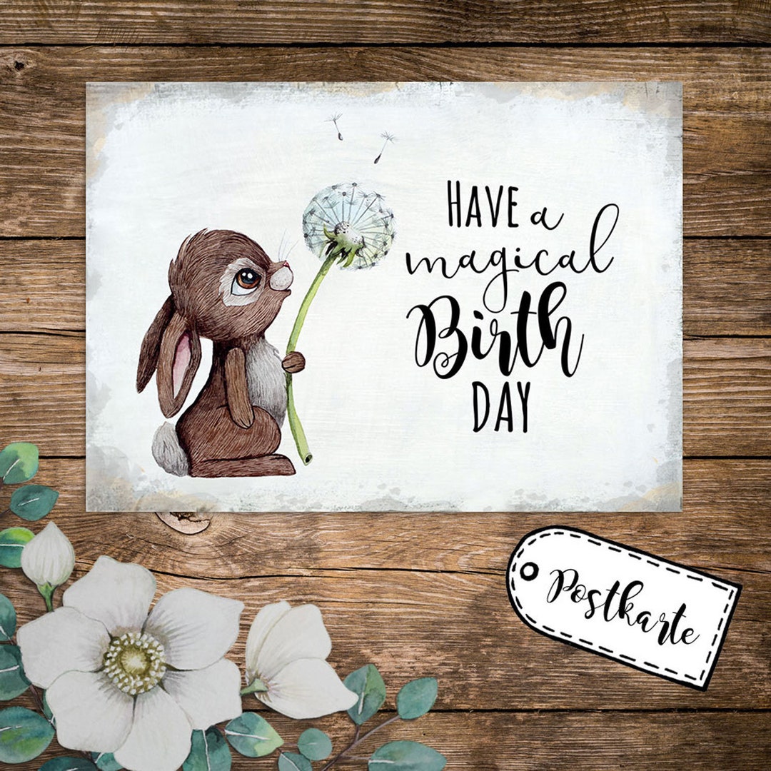 A6 Geburtstagskarte Postkarte Geburtstag Print Hase Häschen Pusteblume