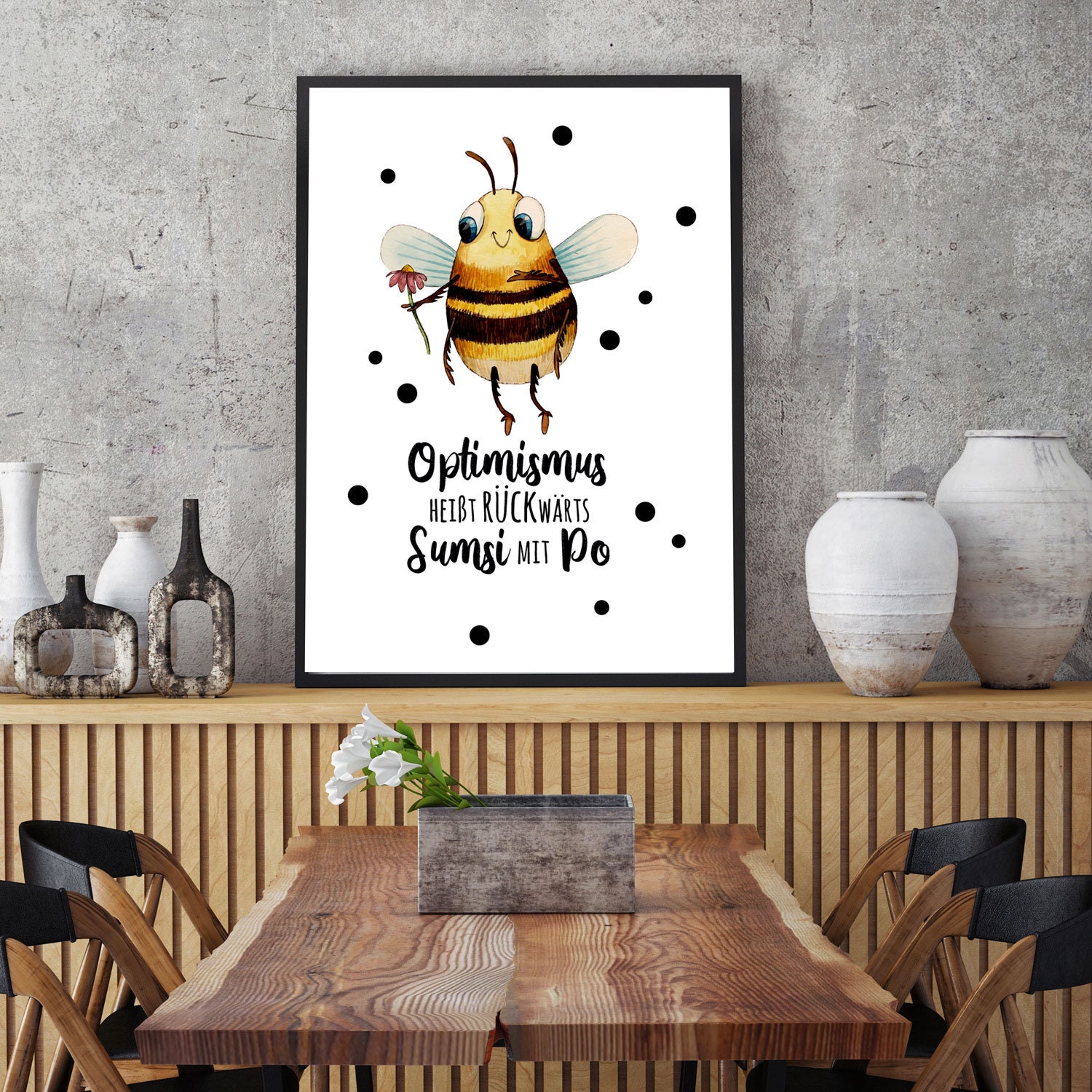 A3 Print Hummel mit Spruch Optimismus heißt rückwärts Sumsi Etsy