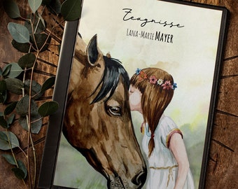 Certificate folder horse girl horse girl certificate folder A4 homework book cover customizable start to school first-time school enrollment Zm08