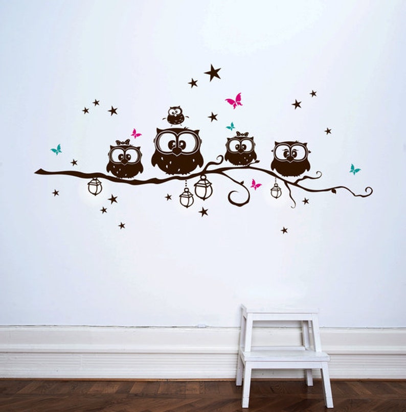 Wall Decal Owl on Branch Wall Decal Owl Owl 997 image 1