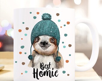 Cup mug coffee mug coffee cup best homie sloth with hat sloth gift personal ts881