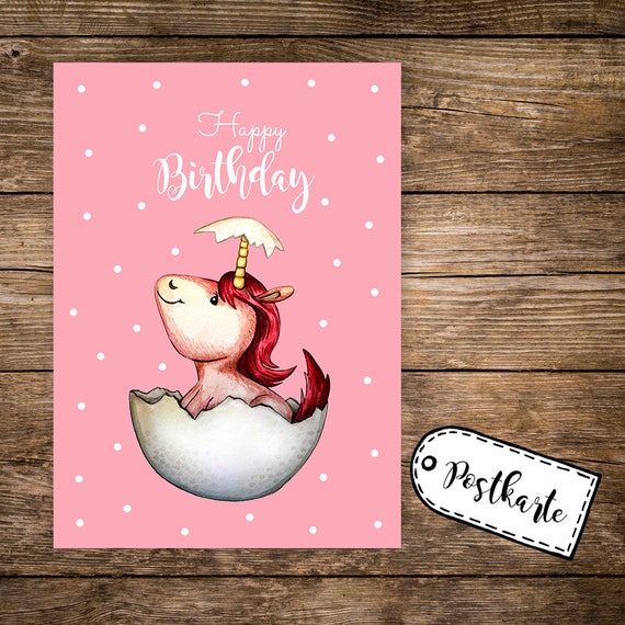 Postcard Unicorn Happy Birthday Birthday Pk85 Etsy