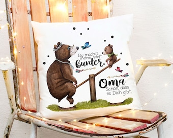 Cushion with saying Grandma makes the world more colorful & bear Grandma Grandma bear bear children grandchildren children including filling decorative cushion motto printed ks303