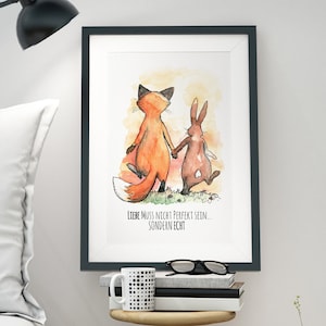 A3 Print Illustration Poster Bunny Fox Love p10 image 1