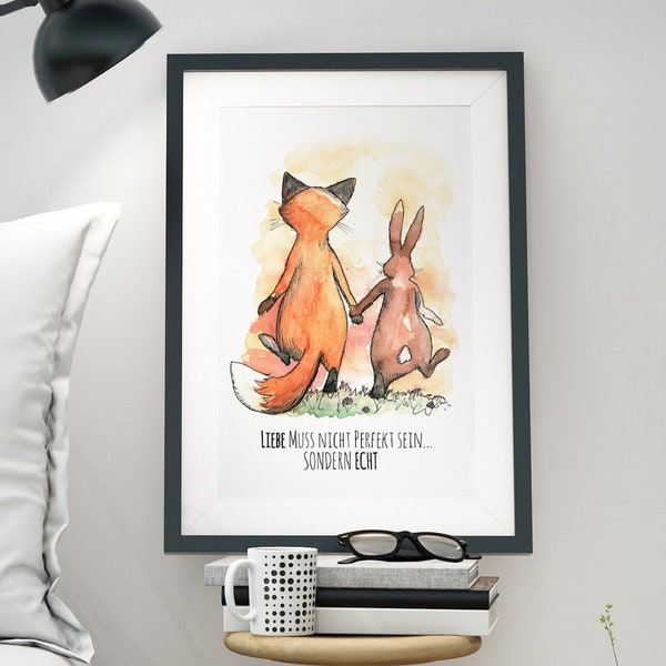 A3 Print Illustration Poster Bunny Fox Love p10