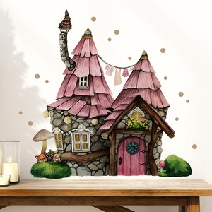 Gnome door elf door fairy door with wall sticker elf house with animals on moss hill in the forest light sticker E37 image 2