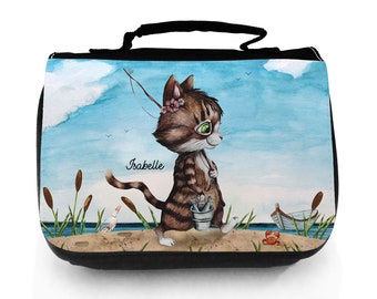 Waschtasche Waschbeutel Katze Kätzchen Angelkatze Angel Kulturbeutel Kosmetiktasche Reisewaschtasche individuellem Wunschnamen wt221