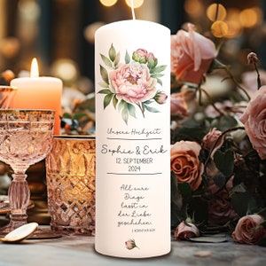 Wedding candle candle for wedding ceremony wedding candle wedding with peony pink flower flower customizable modern boho vintage wk247 image 1