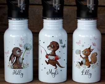 Botella para beber botella aislada taza para beber conejito infantil diente de león nutria ardilla nombre de niña personalizado trk34 trk35 trk36