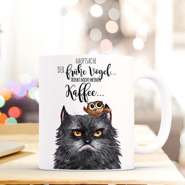 Geschenk Kaffee Tasse Katze der frühe Vogel TS359